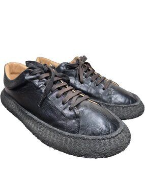 Jil Sander Black/Tan Calf Leather Low Top Crepe Sole Sneakers men's size EU43